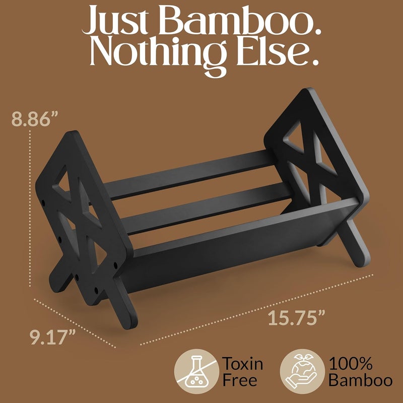 Bunkal Bamboo Desktop Bookshelf – Tilted Tabletop Bookshelf Organizer for Cookbooks, CDs, Magazines, Portable, Small Bookrack for Home, Dorm, or Office,15.75" x 8.86" x 9.17" (Black) - Image 3